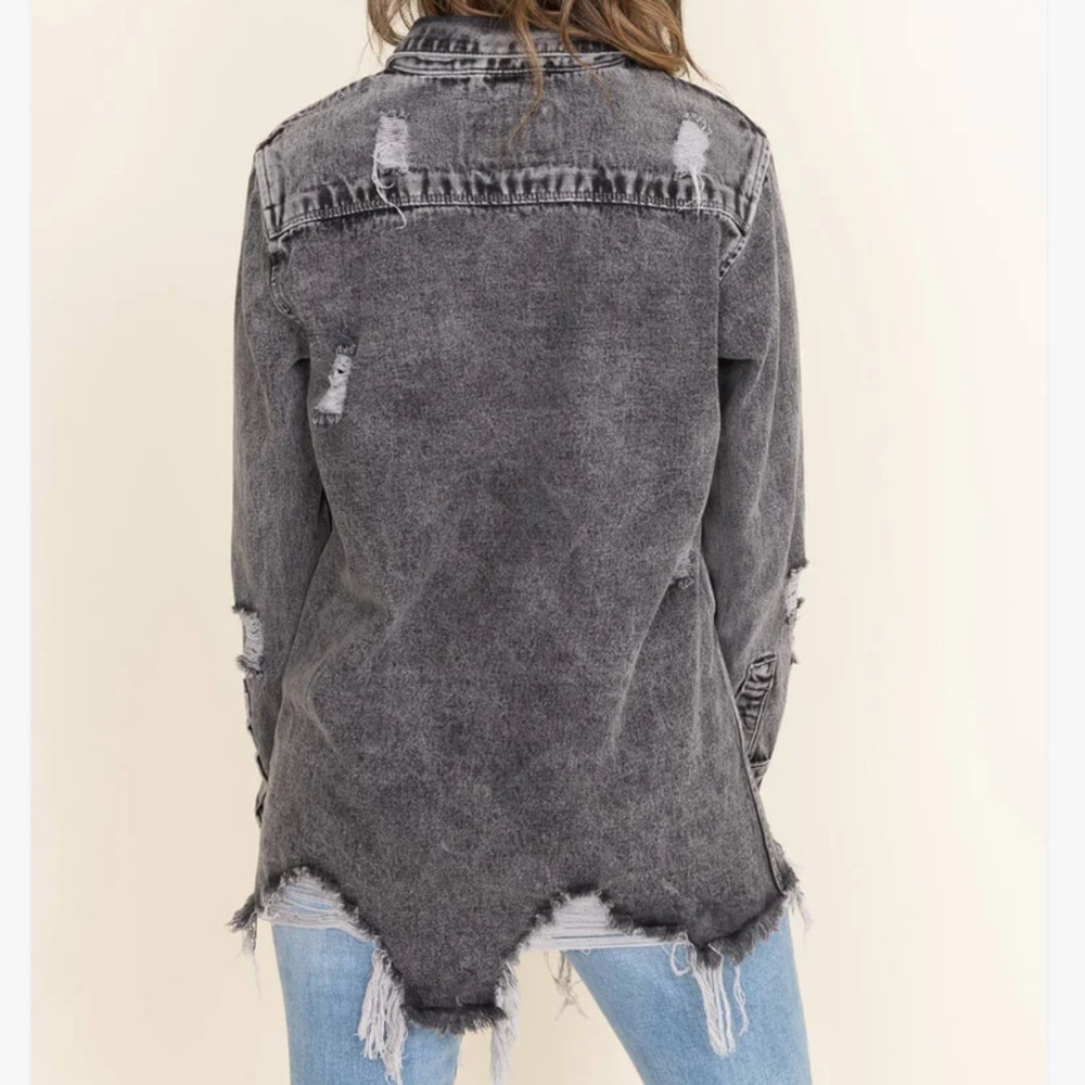 American Bazi Black Distressed Denim Jacket - Picture 11 of 11